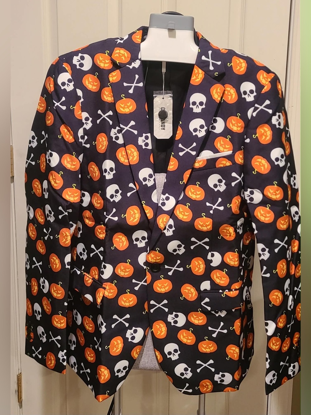 Black Blazer with Orange Pumpkin Print